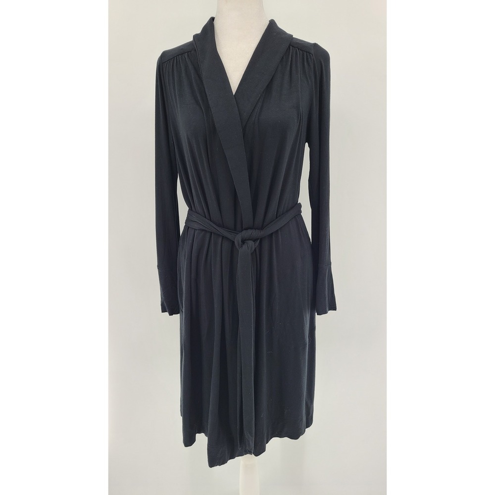 Soma Robe Womens S Black Pockets Stretch Attached Tie Waist Rayon Long Sleeve‎